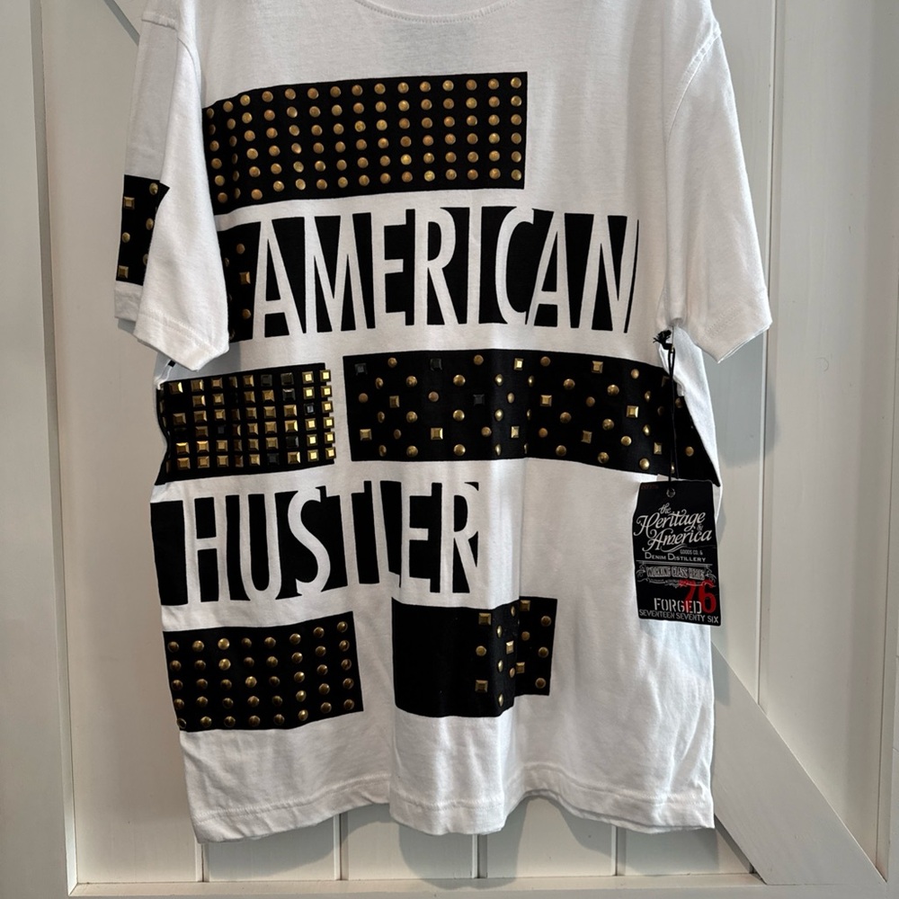 White Tee with Black and Gold Accents
